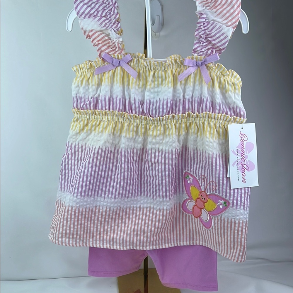 Bonnie Jean-Striped Toddler Outfit with Butterfly Design and matching short set
